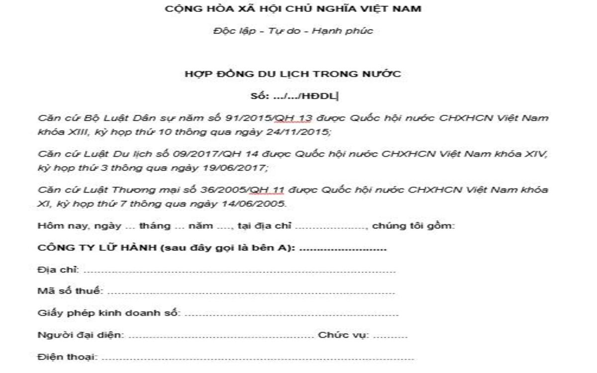 Mẫu hợp đồng du lịch số 04