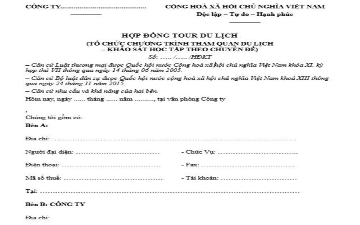 Mẫu hợp đồng du lịch số 05