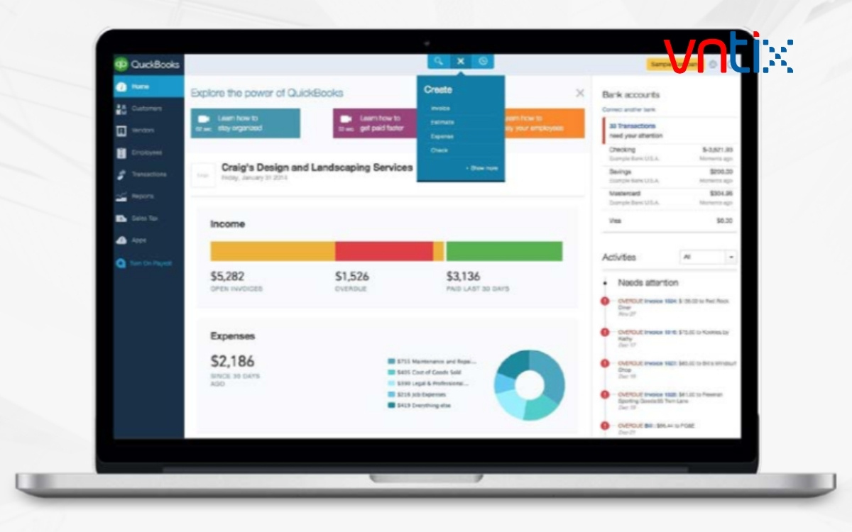 Giao diện phần mềm kế toán du lịch FreshBooks