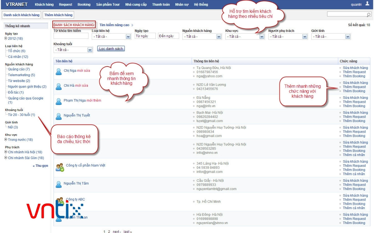 Giao diện phần mềm kế toán cho công ty du lịch VTRANET
