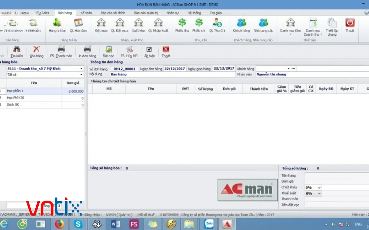 Giao diện phần mềm kế toán du lịch ACMan